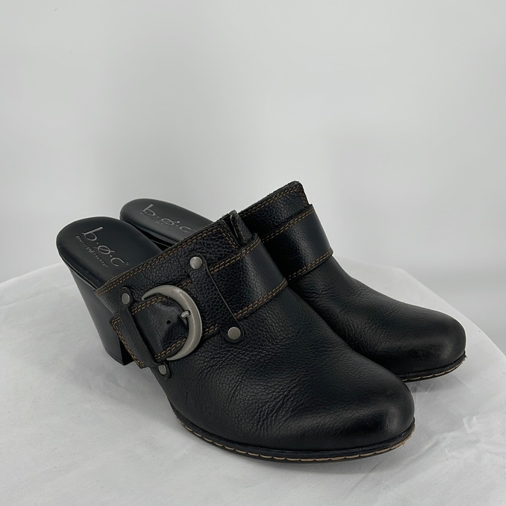 B.O.C. Women's Suzi Mule Women Size 8 Block Heel‎ Clog Black Leather